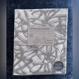 West Elm Gray and White Cotton Canvas Curtain 48”x108”